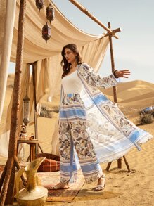 Al Najma Blumen Muster Mantel & Weite Hose Set 2-teiliges Set
