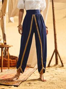 Mulvari Embroidery Taped Carrot Trousers - Navy Blue - View 1