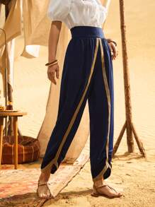 Mulvari Embroidery Taped Carrot Trousers - Navy Blue - View 3