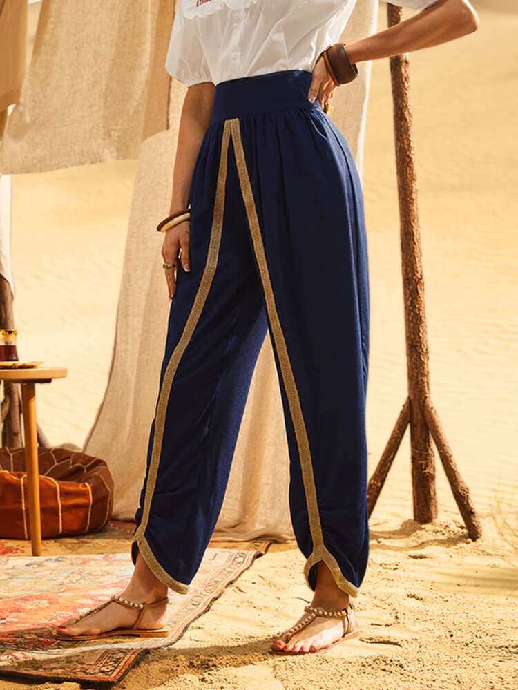 Mulvari Embroidery Taped Carrot Trousers - Navy Blue - View 4