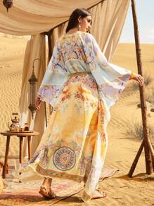 Al Najma 印花繫帶V領蝙蝠袖繫腰帶洋裝 - 彩色 - 查看 2