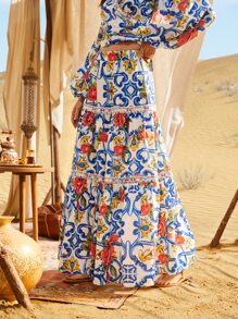 Seusyu 花卉印花荷叶边下摆半身裙 - 彩色 - 查看 1