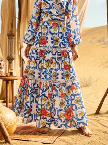 Seusyu 花卉印花荷叶边下摆半身裙 - 彩色 - 查看 5