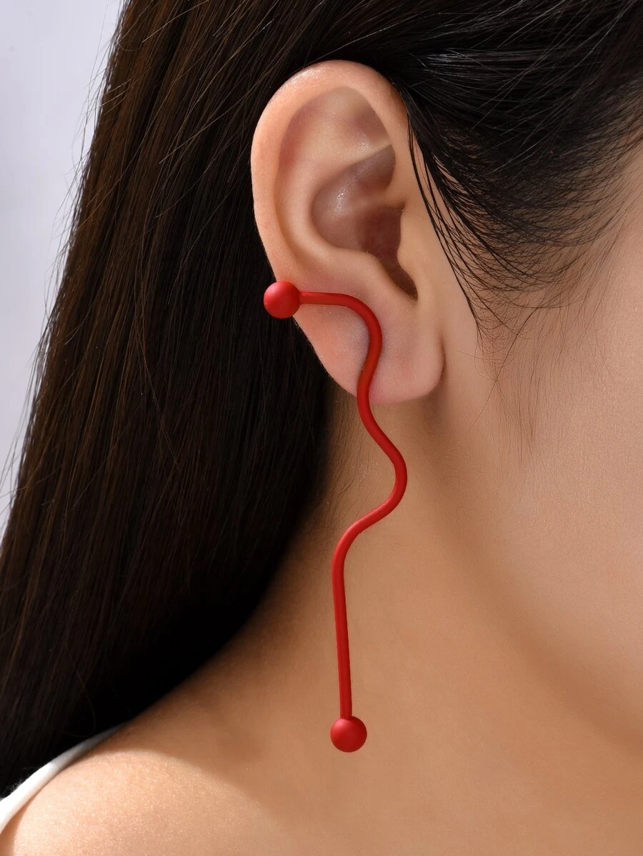 1 Pair Exaggerated Asymmetrical Geometric Decor Earrings, European And American Fashion Style - Red - View 1
