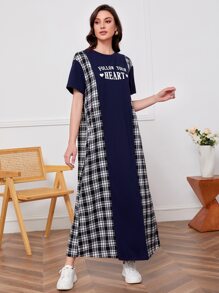 Seusyu 格紋標語圖案連衣裙 - 彩色 - 查看 1