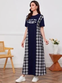 Seusyu 格紋標語圖案連衣裙 - 彩色 - 查看 4