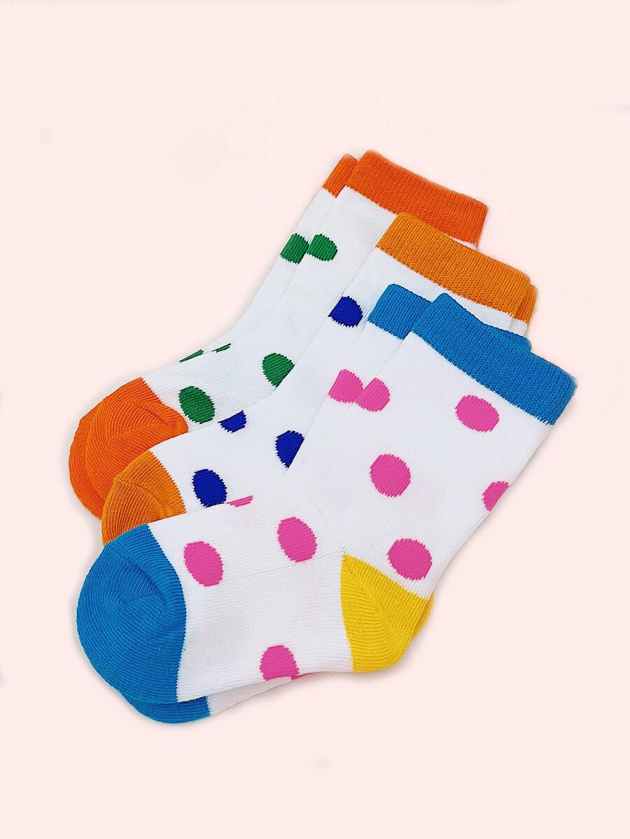 3pairs Toddler Girls Vớ Polka Dot Crew - Nhiều màu - Xem 1