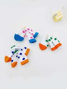 3pairs Toddler Girls Vớ Polka Dot Crew - Nhiều màu - Xem 4