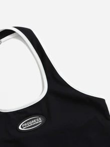 SHEIN Teen Girls Letter Patched Halter Top - Black - View 3