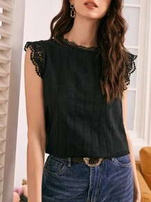 SHEIN Frenchy Top de espalda con abertura de ojo sisa con fruncido con diseño de encaje