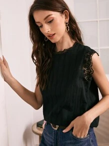 SHEIN Frenchy Top de espalda con abertura de ojo sisa con fruncido con diseño de encaje