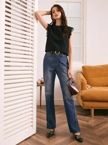 SHEIN Frenchy Top de espalda con abertura de ojo sisa con fruncido con diseño de encaje