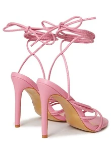 Tie Leg Design Stiletto Heeled Strappy Sandals - Pink - View 4