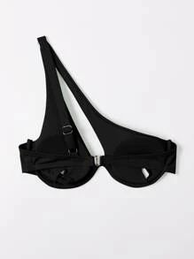 SHEIN Swim 單肩鋼圈比基尼泳裝上衣 - 黑色 - 查看 2