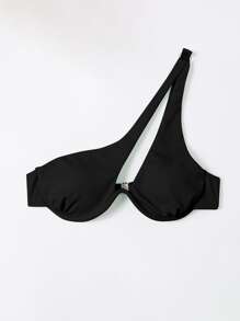 SHEIN Swim 單肩鋼圈比基尼泳裝上衣 - 黑色 - 查看 3