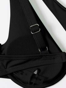 SHEIN Swim 單肩鋼圈比基尼泳裝上衣 - 黑色 - 查看 4