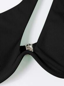 SHEIN Swim 單肩鋼圈比基尼泳裝上衣 - 黑色 - 查看 5