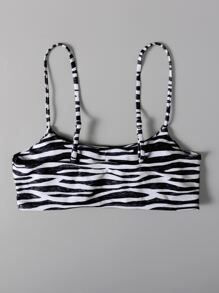 Top de bikini con estampado de rayas de cebra de verano - Blanco y Negro - Ver 2