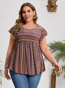 EMERY ROSE Top peplum de manga mariposa floral - Multicolor - Ver 3