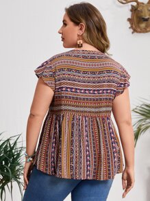 EMERY ROSE Top peplum de manga mariposa floral - Multicolor - Ver 2