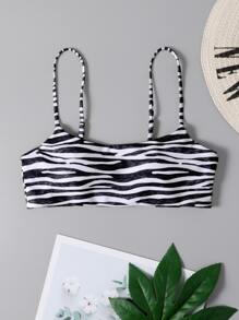 Top de bikini con estampado de rayas de cebra de verano - Blanco y Negro - Ver 5