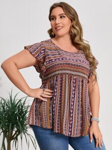 EMERY ROSE Top peplum de manga mariposa floral - Multicolor - Ver 4