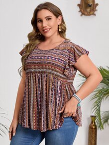 EMERY ROSE Top peplum de manga mariposa floral - Multicolor - Ver 1