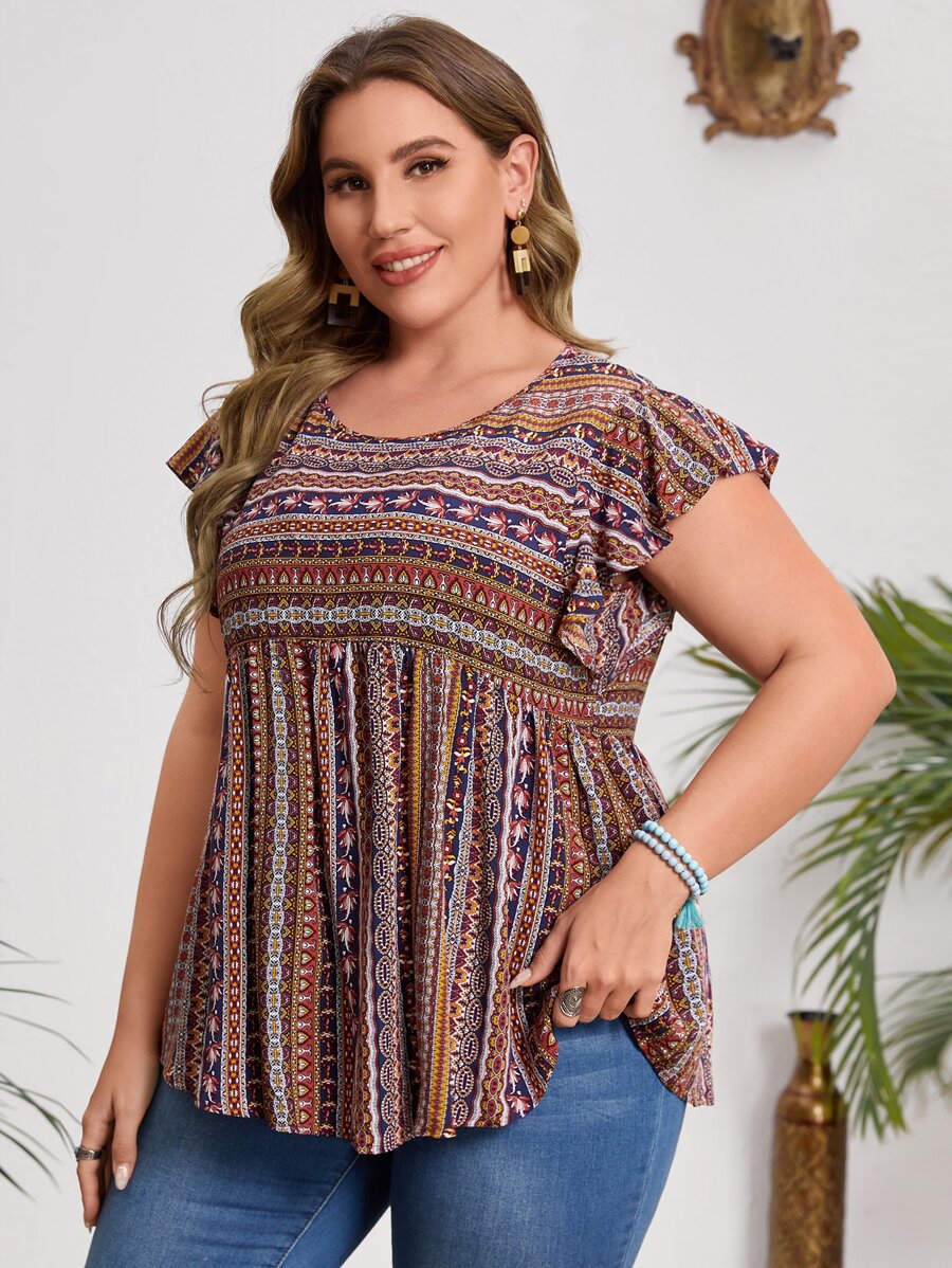 EMERY ROSE Top peplum de manga mariposa floral - Multicolor - Ver 1