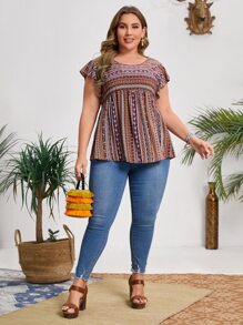 EMERY ROSE Top peplum de manga mariposa floral - Multicolor - Ver 5