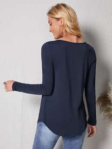 Áo thun nữ màu trơn Giải trí - Màu xanh hải quân - Xem 2