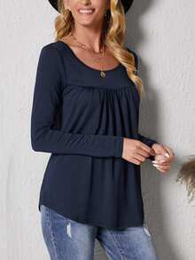 Áo thun nữ màu trơn Giải trí - Màu xanh hải quân - Xem 4