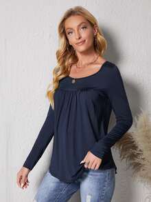 Áo thun nữ màu trơn Giải trí - Màu xanh hải quân - Xem 5