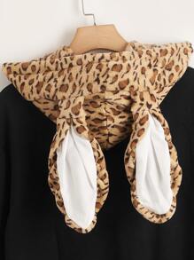 SHEIN 3D Ear Design Drawstring Hoodie - Black - View 4