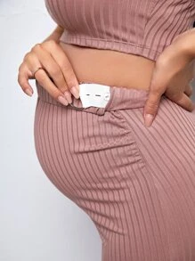 SHEIN Maternity Rib Knit Halter Top & Pencil Skirt Set - Dusty Pink - View 6