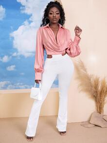 SHEIN SXY 深V領燈籠袖上衣 - 淺粉色 - 查看 5