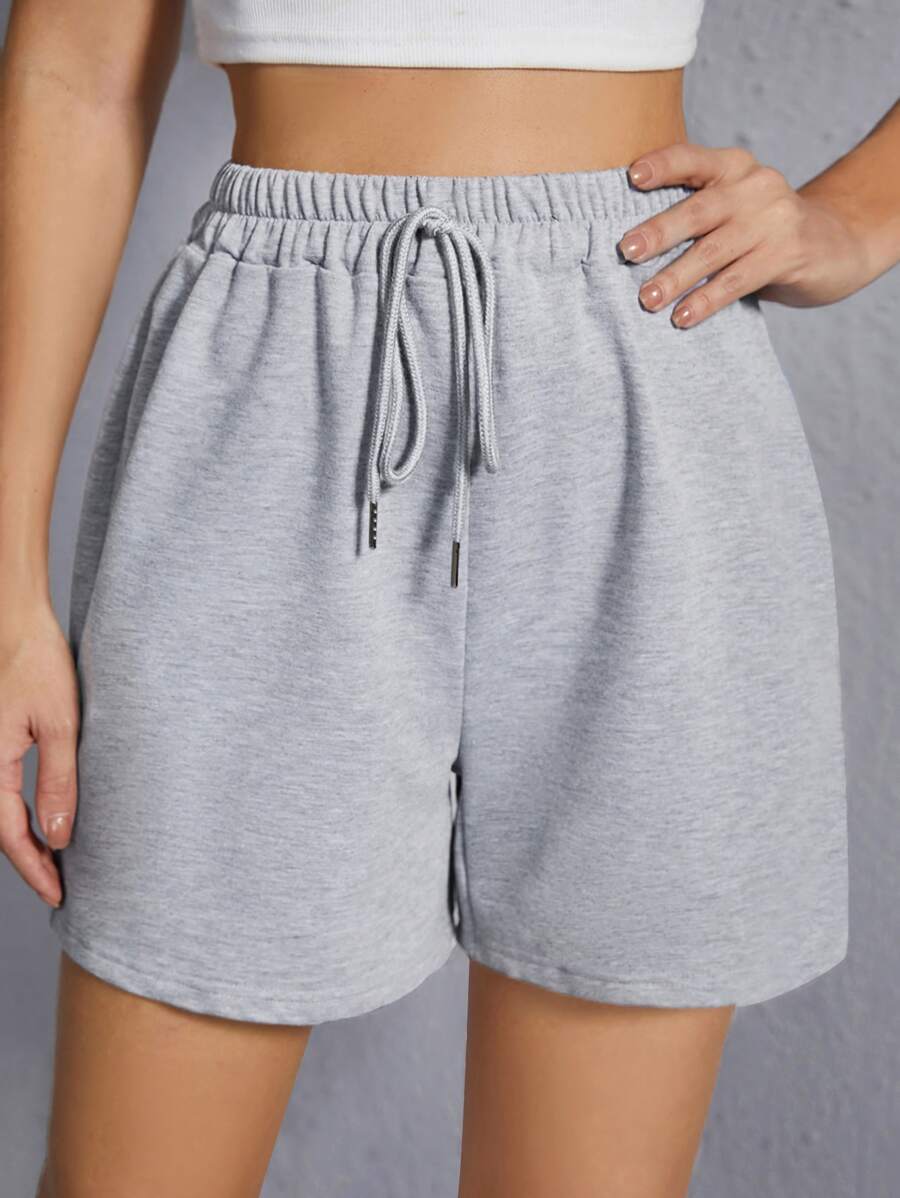 SHEIN EZwear Drawstring Waist Track Shorts - Light Grey - View 1