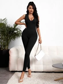 SHEIN SXY 深V領彈力緊身連體褲