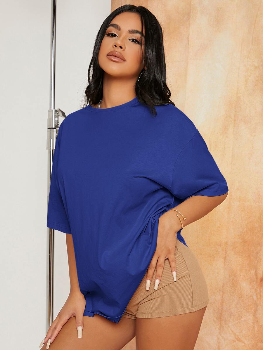SHEIN SXY Drop Shoulder Longline Tee - Blue - View 1