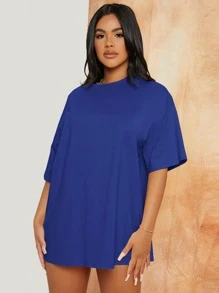 SHEIN SXY Drop Shoulder Longline Tee - Blue - View 3