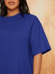 SHEIN SXY Drop Shoulder Longline Tee - Blue - View 5