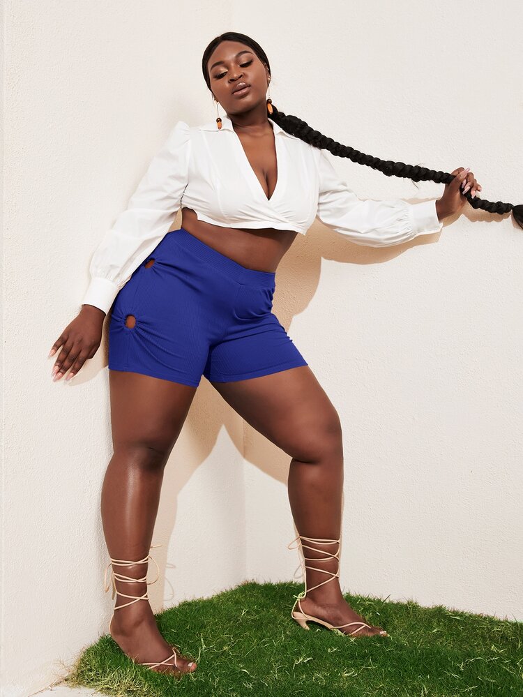 SHEIN SXY Shorts con diseño de aro O tejido de canalé - azul real - Ver 2