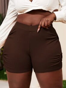 SHEIN SXY 大碼O形環細節羅紋針織短褲