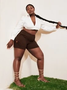 SHEIN SXY 大碼O形環細節羅紋針織短褲