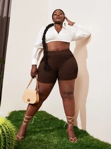 SHEIN SXY 大碼O形環細節羅紋針織短褲