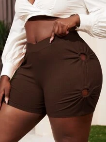 SHEIN SXY 大碼O形環細節羅紋針織短褲