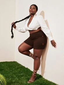 SHEIN SXY 大碼O形環細節羅紋針織短褲