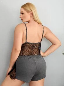 Mono de tirantes con encaje en contraste de dormir - Gris Oscuro - Ver 2