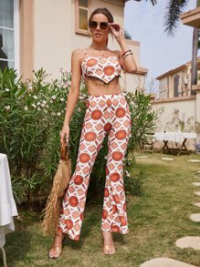 SHEIN Áo hai dây Bất đối xứng Lộ Lưng mép Buộc lại Hoa Tất cả trên in Boho - Nhiều màu - Xem 5