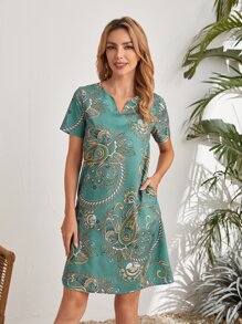 EMERY ROSE Vestido túnico de cuello de muesca con estampado de paisley - verde menta - Ver 4