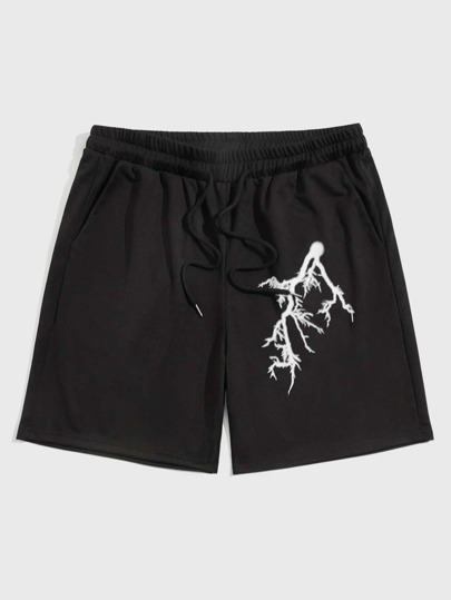 ROMWE MEN Guys Lightning Print Drawstring Shorts